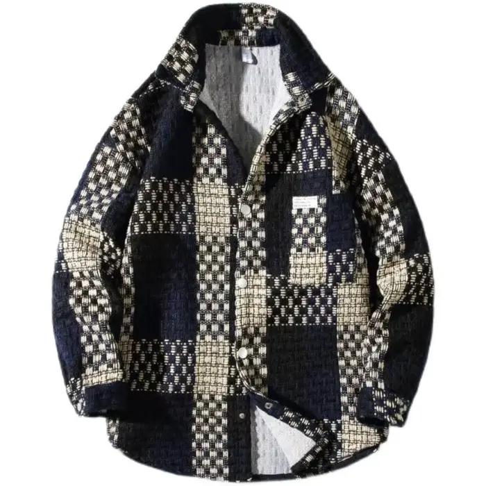 Veste à carreaux surdimensionnée homme décontracté polyester coton pour automne hiver occassions quotidiennes