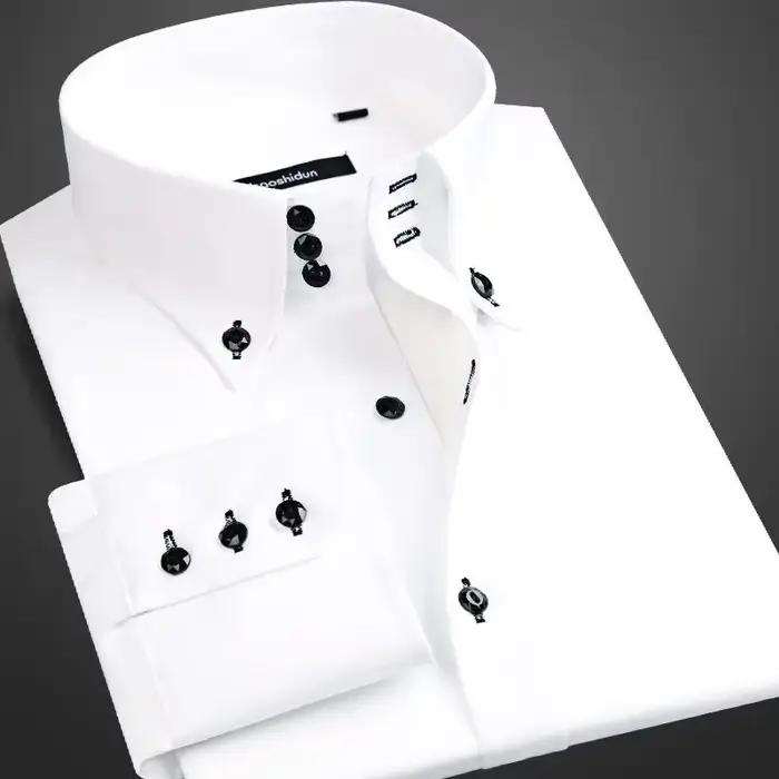 Chemise blanche classique pour hommes coréenne leisure slim fit résistante aux rides four seasons ```