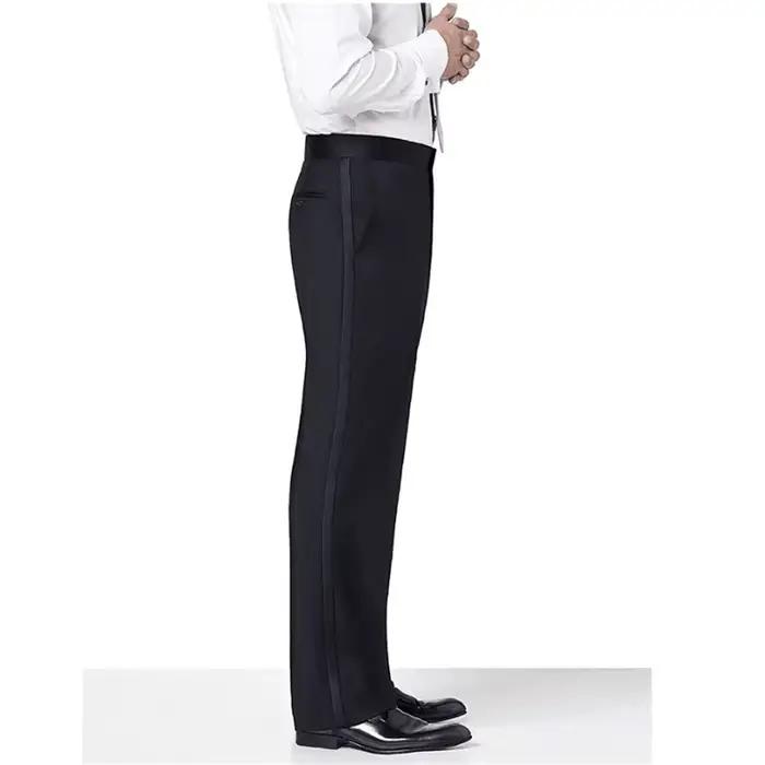 Pantalon noir à rayures en satin pour homme