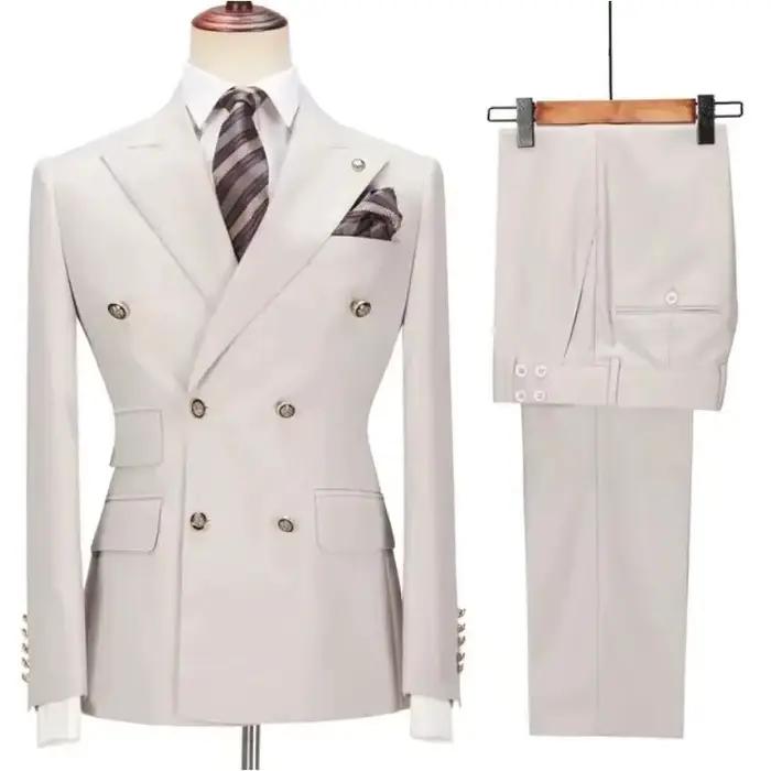 Costume 2 pièces Beige à Double boutonnage pour hommes