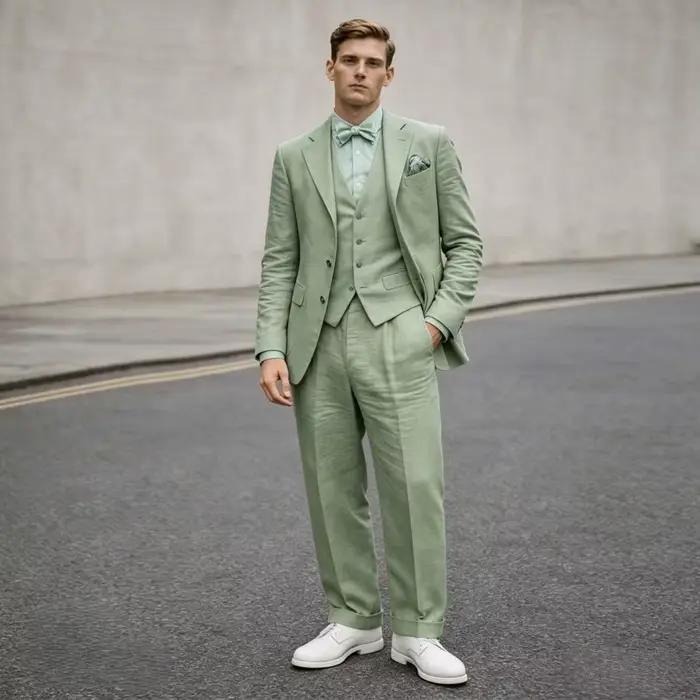 Costume homme en lin bleu ciel 3 pièces