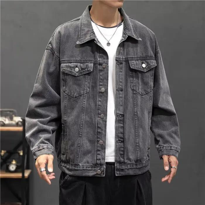 Veste en jean homme vintage streetwear décontractée col rabattu coton polyester pour hommes printemps automne occasions quotidiennes