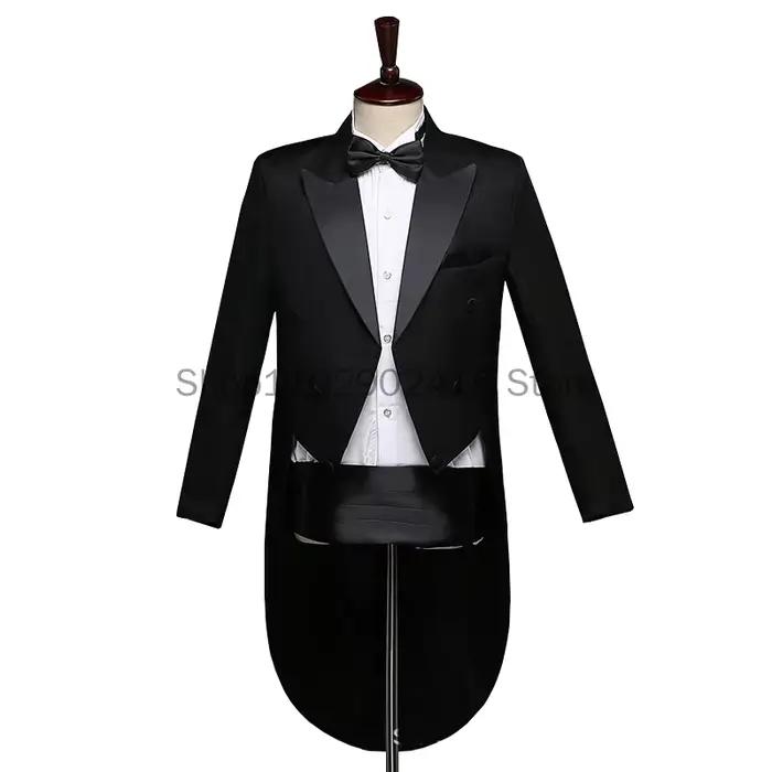 Manteau de queue de revers noir brillant classique pour hommes