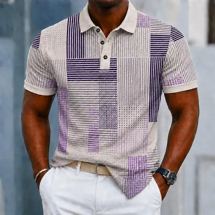 Polo pour homme beige à rayures géométriques