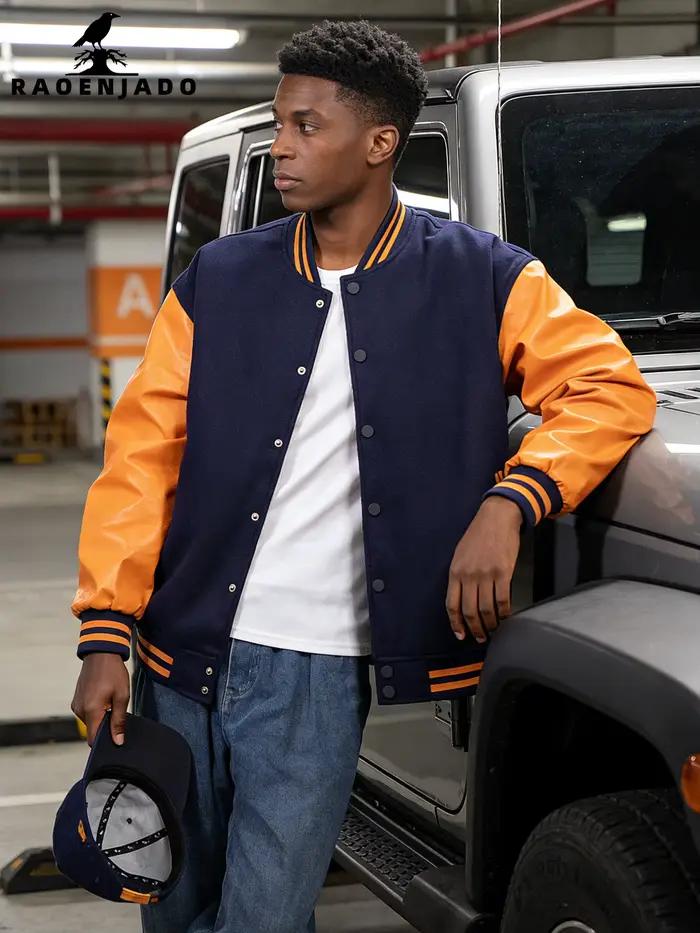 Veste universitaire homme avec manches en simili cuir pour occasions décontractées et semestres printaniers et automnaux