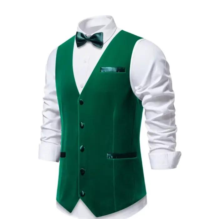 Gilet de costume en velours plat de style britannique haut de gamme bleu royal pour hommes