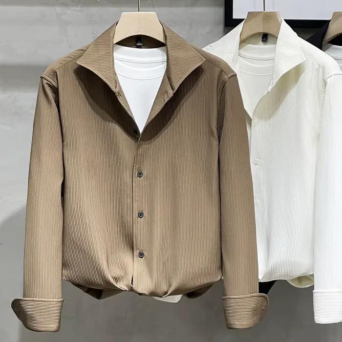 Chemise Homme Col Windsor Blanc Manches Longues Texture Haut de Gamme Soie Glacée Printemps-Automne Style Mature Léger