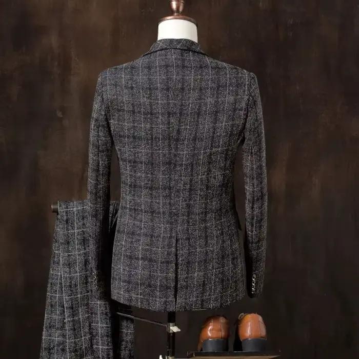 Vêtements de marié formels 3 pièces (Blazer + gilet + pantalon) costume pour hommes mode affaires Gentleman mariage décontracté Plaid coton lin veste