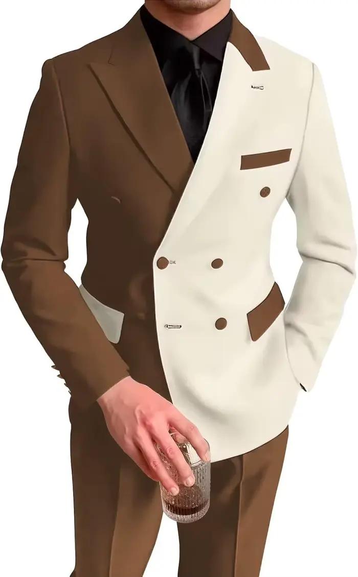 Costume en coton polyester pour homme à double boutonnage élégant et décontracté pour mariage et soirées de gala