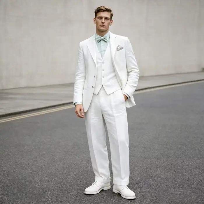 Costume homme en lin bleu ciel 3 pièces