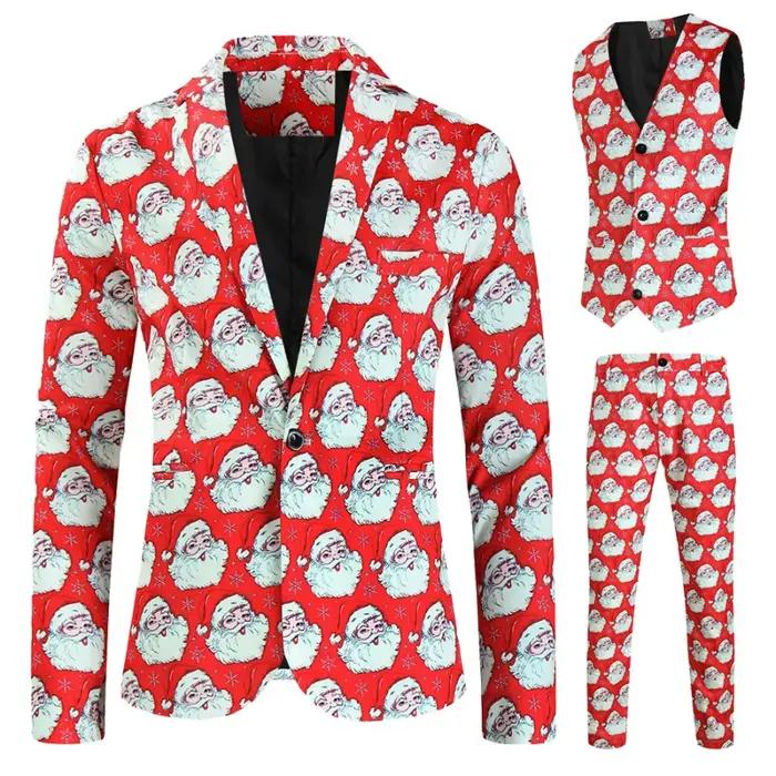 Nouveaux hommes 3 pièces ensembles de noël blazers + gilet + pantalon 2026