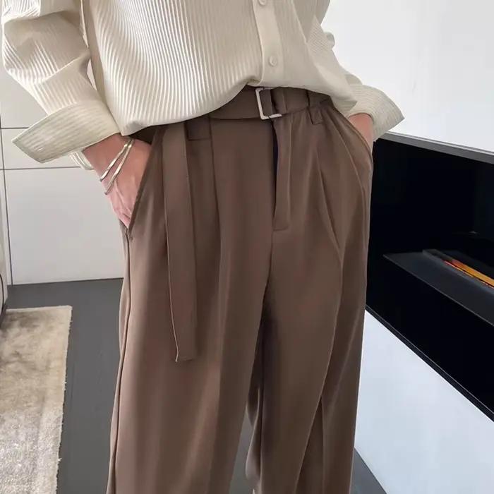 Beaux pantalons haut de gamme pour hommes, pantalons de costume marron drapés