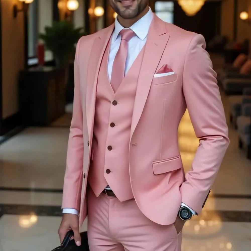 Costume formel rose foncé pour hommes d'affaires, marié, fête de mariage, bal, Tuxedos, ensemble 3 p