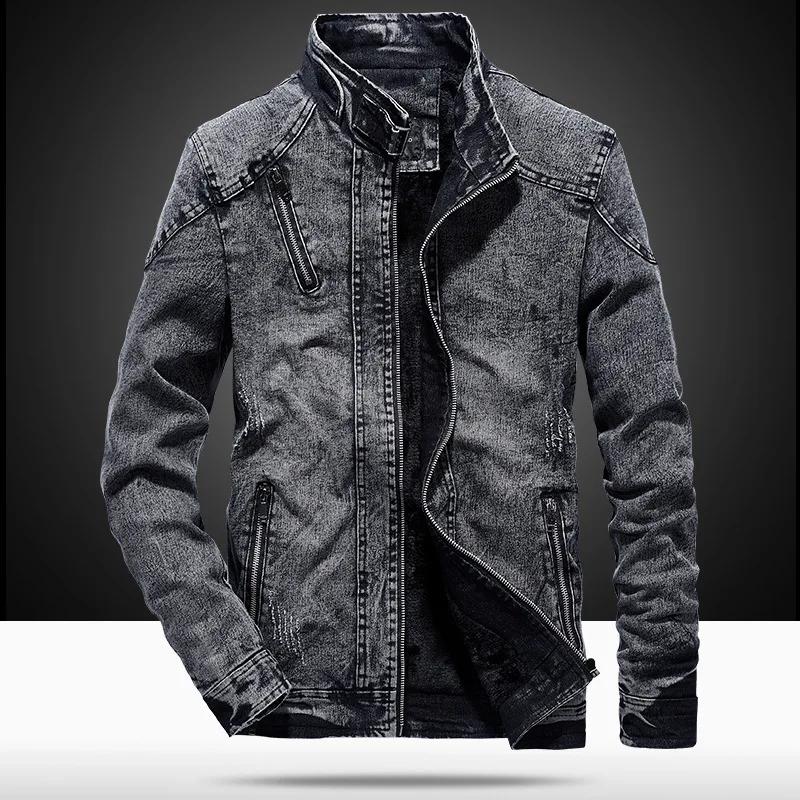 Blouson aviateur en denim vintage pour hommes, vêtements de mode décontractés, manteau en jean monoc