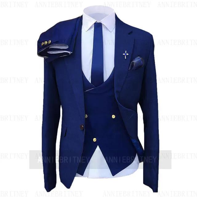 Costume de mariage pour homme gris, veste bleue, pantalon, sur mesure, grandes tailles, smoking form
