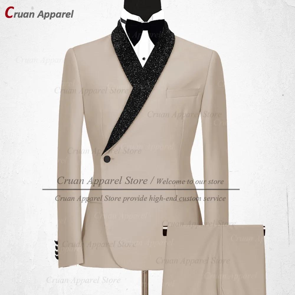 Luxe formel noir mariage hommes costume ensemble coupe ajustée garçons d'honneur marié smoking blanc