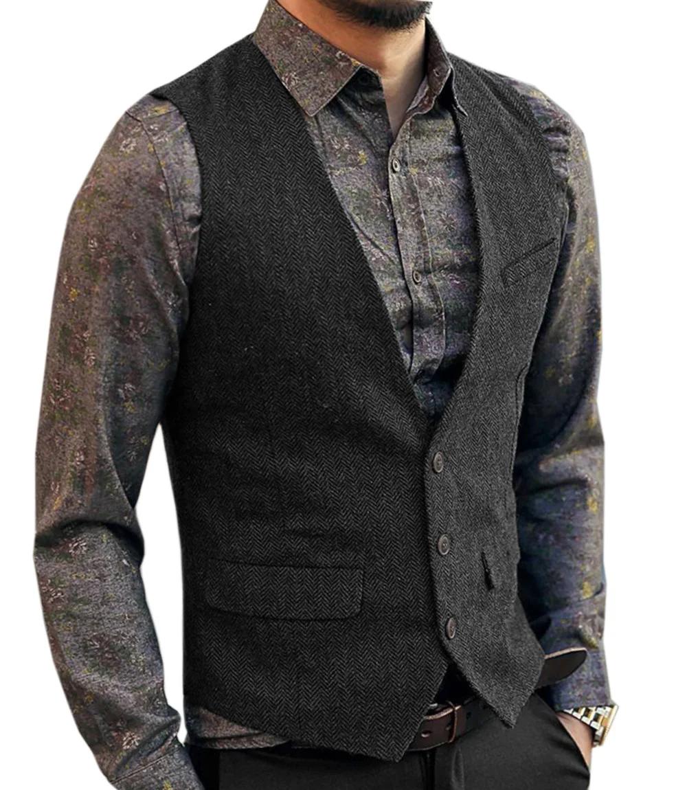 Gilet de costume à col en v pour hommes, mode formelle, coupe cintrée, robe d'affaires à chevrons, g