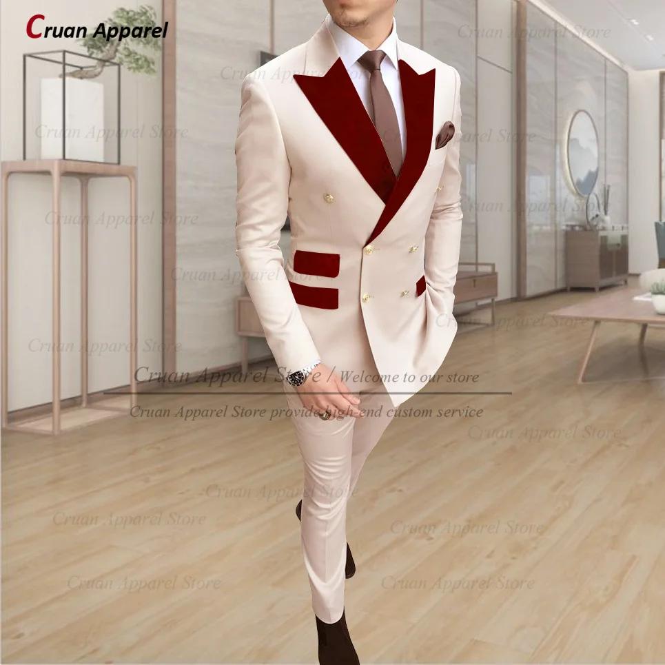 Ensemble de costume beige pour homme, coupe ajustée, formel, pour mariage, garçons d'honneur, marié,