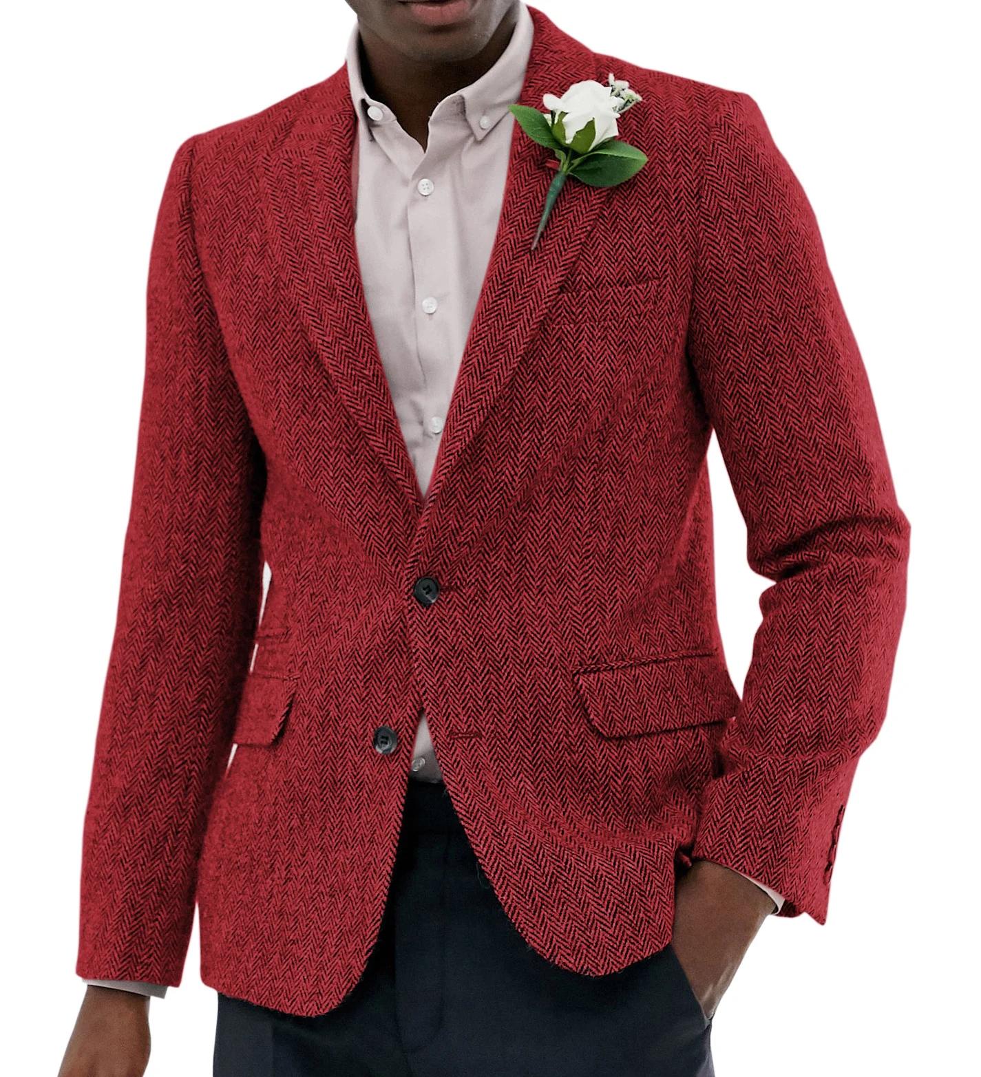 Veste à chevrons pour hommes, revers cranté, tweed formel, blazer smokings en laine, coupe couvertes