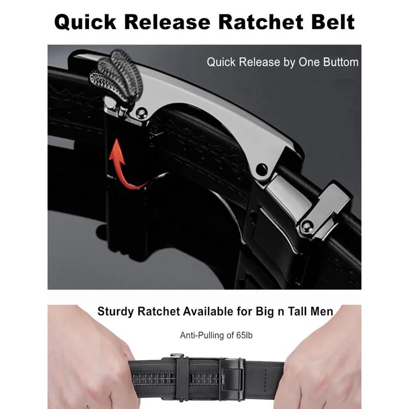 Ceinture en cuir véritable pour hommes ceinture à boucle automatique réglable ceinture à cliquet noi