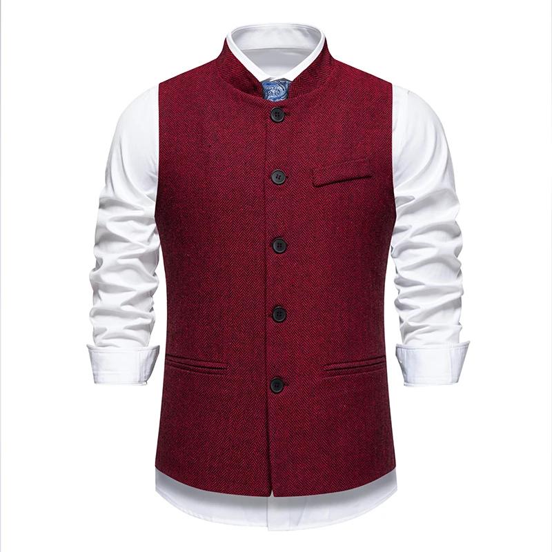 Gilet vintage à chevrons pour hommes |   Gilet en tweed de laine coupe ajustée pour bal/mariage (sty