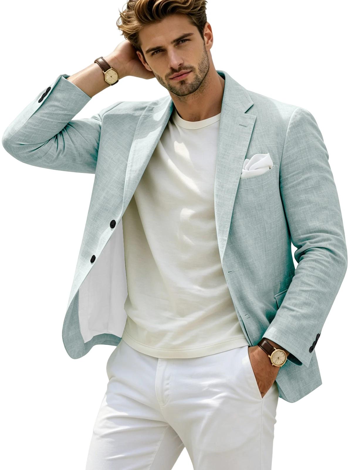 Veste de costume en lin pour homme, coupe régulière, légère, décontractée, pour le printemps et l'au