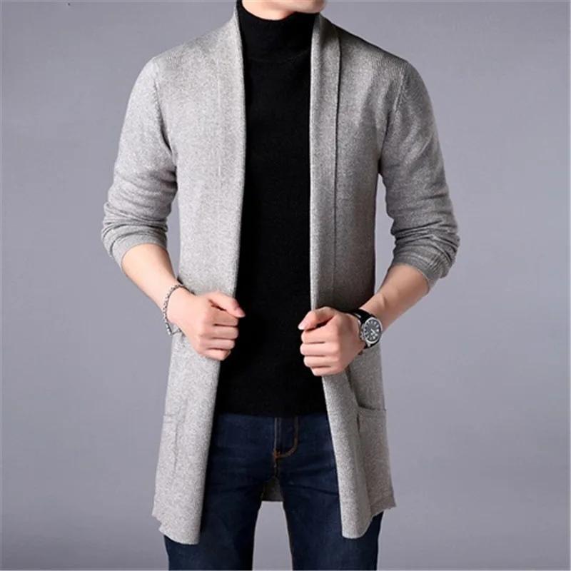 Cardigan long en tricot pour homme 2026, veste décontractée à la mode, poche, cardigan pour homme, p