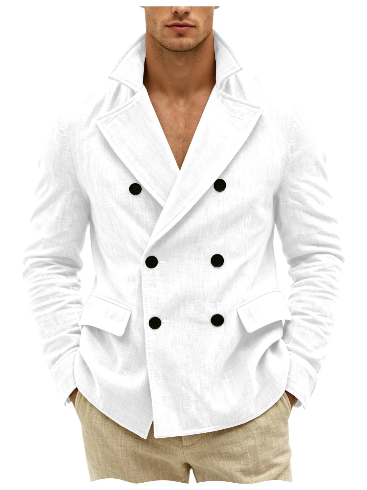 Blazer croisé en lin pour homme, style italien, pour dîner, smoking, bal de promo, veste élégante po