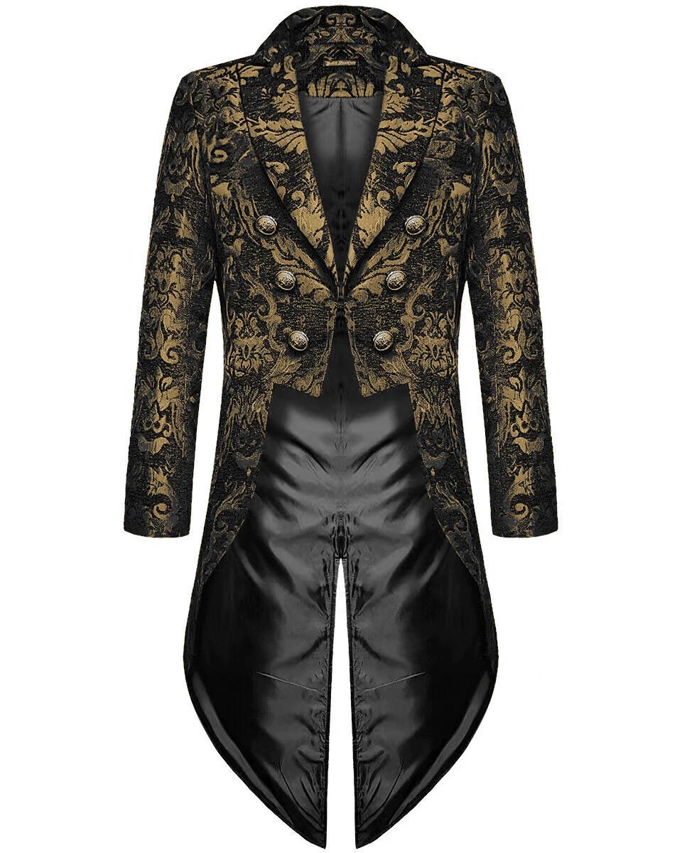 Diable mode hommes gothique Steampunk Tailcoat veste noir brocart damassé mariage Cosplay Costumes