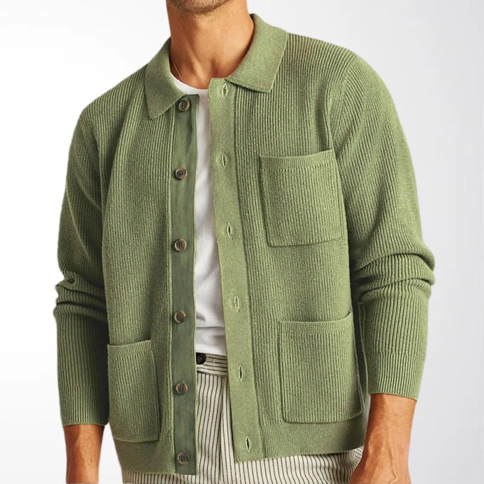 Veste en tricot pour homme 2026, style vintage, jacquard, manches longues, col rabattu, cardigan déc