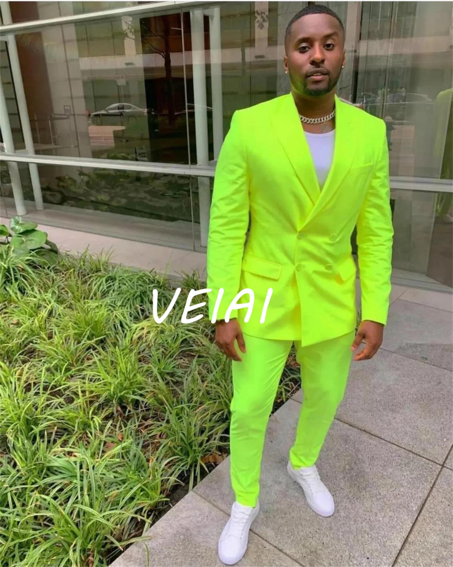 CustomizedNew Fluorescent vert hommes costumes smoking marié porter Costume de mariage Homme 2 pièce