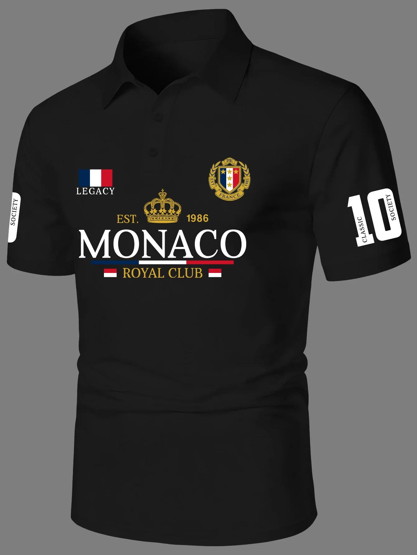 Polo élégant pour homme, imprimé couronne royale, col rabattu, manches courtes, en polyester, avec d