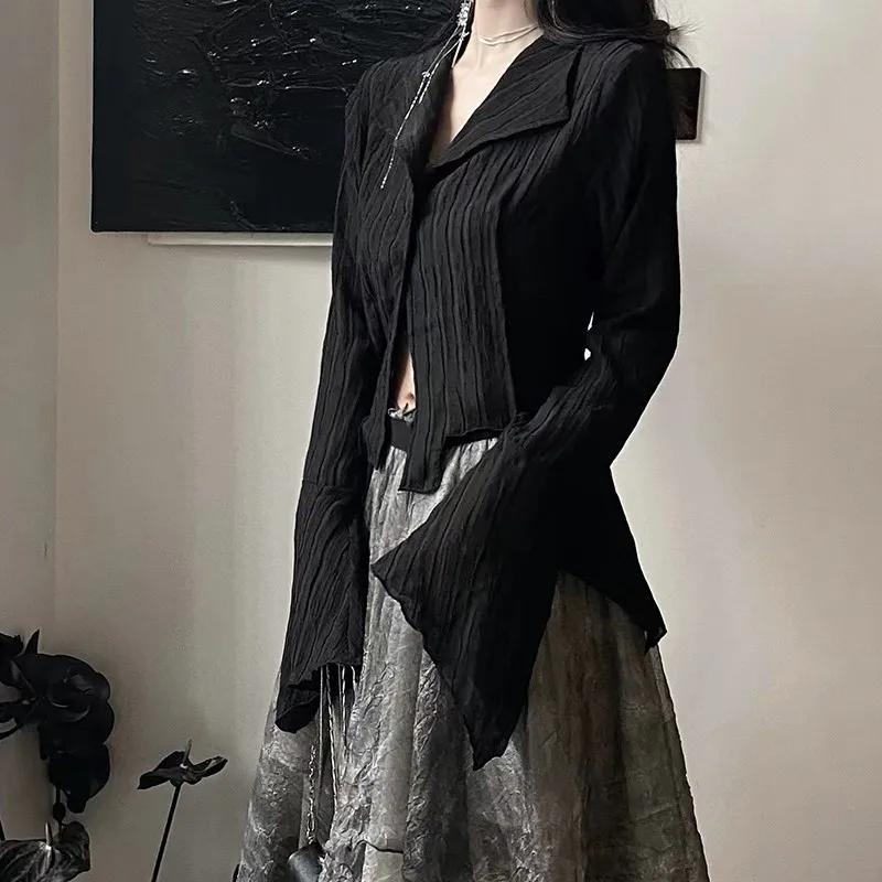 Karrram – chemise noire gothique, Style Yamamoto foncé, chemisier esthétique pour femmes, vêtements 