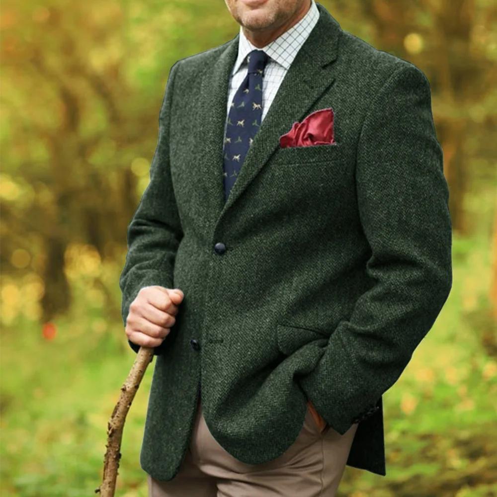 Veste de costume à motif de chevrons gris pour hommes, haut rétro décontracté à simple boutonnage po