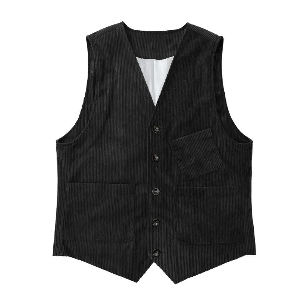 Gilet en velours côtelé pour homme, style vintage, col en V, sans manches, boutons simples, veste de