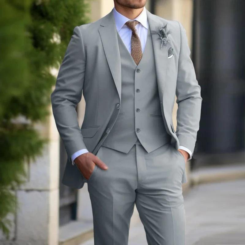 Costume Beige 3 Pièces pour Homme, Blazer Slim Fit, GlaPants, Ensemble Formel, Tuxedos de Mariage, V