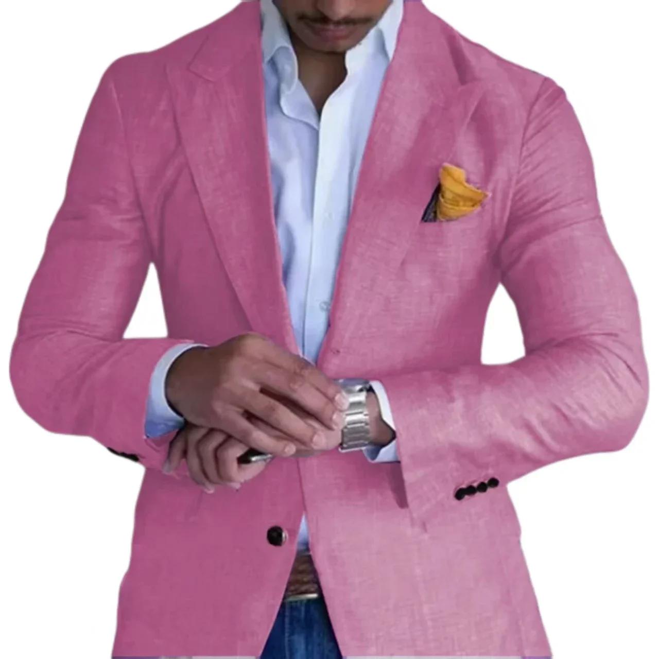 Veste élégante 1 pièce pour homme, en lin, simple boutonnage, pour fêtes, vêtements haut de gamme, b