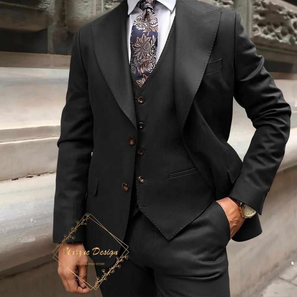 Costume marron classique pour hommes, ensemble 3 pièces, veste à revers, gilet, pantalon, tenue cint