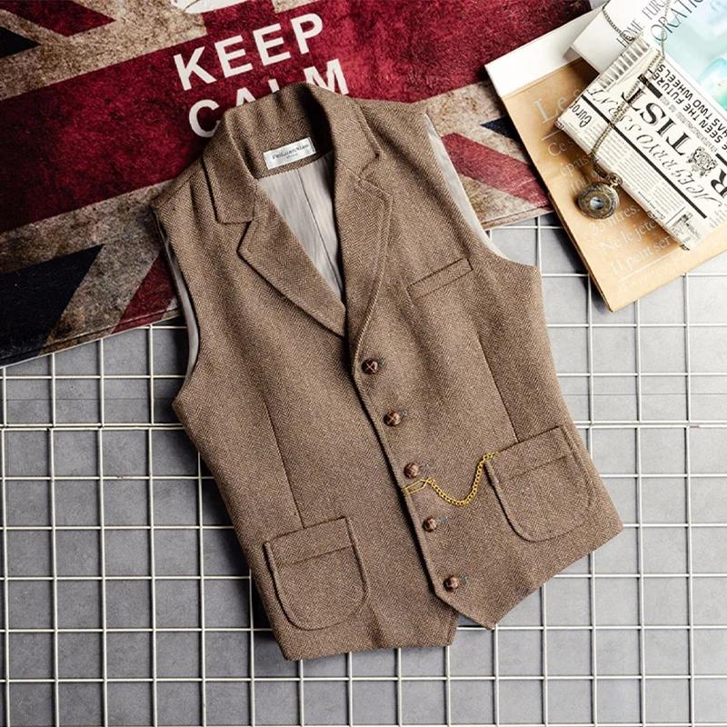 Automne et hiver hommes gilet hauts Yuppie Style laine à chevrons rétro mince chaud gilet gilet pour