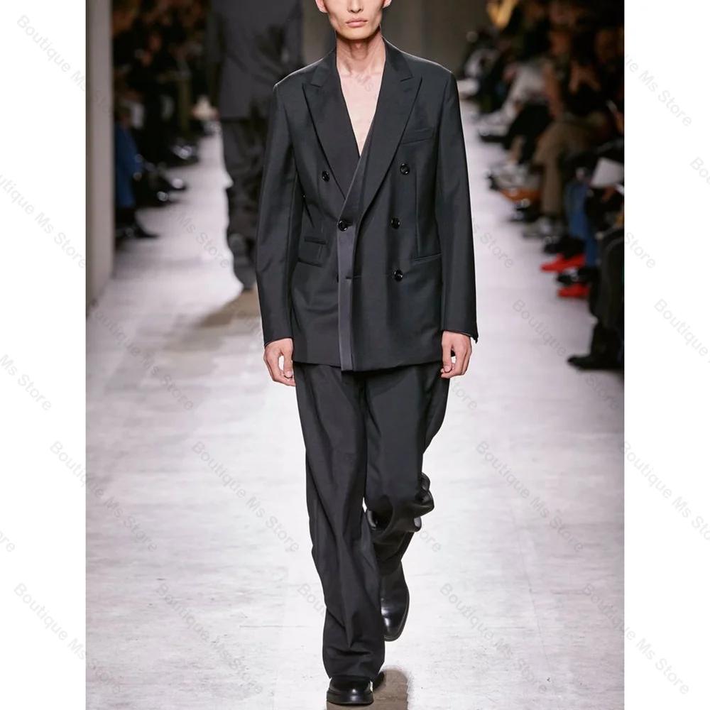Costume deux pièces noir à Double boutonnage pour hommes, tenue décontractée pour fête, bal de promo