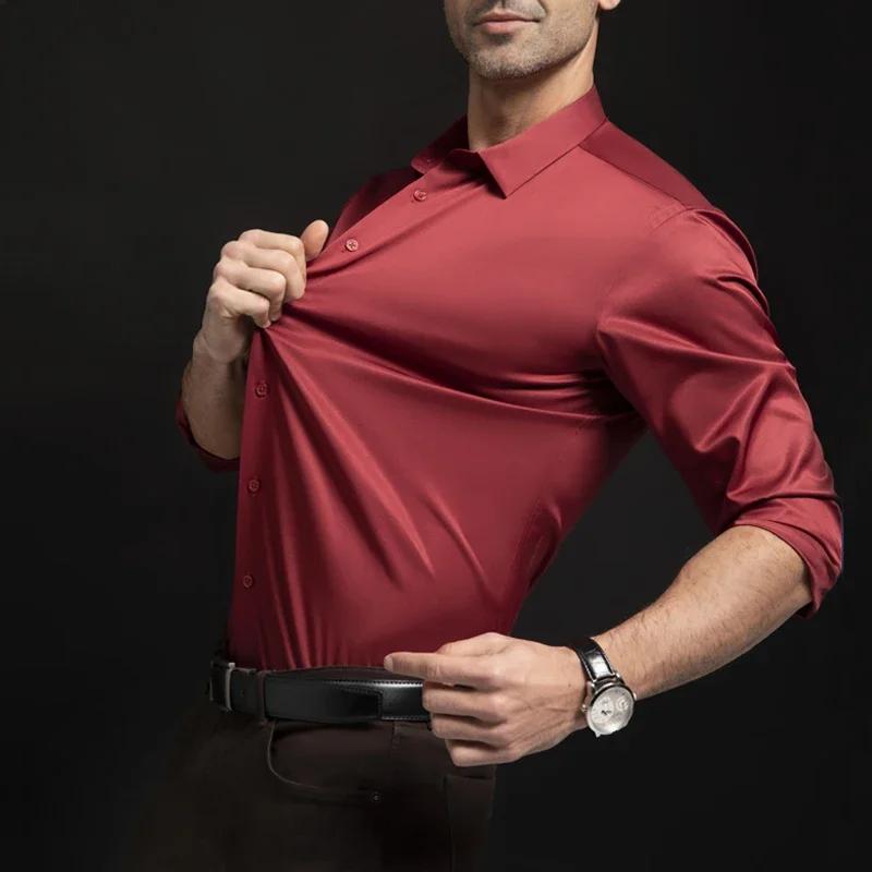 Costume d'affaires à manches longues pour hommes, résistant aux rides, haut de gamme, chemise de cou