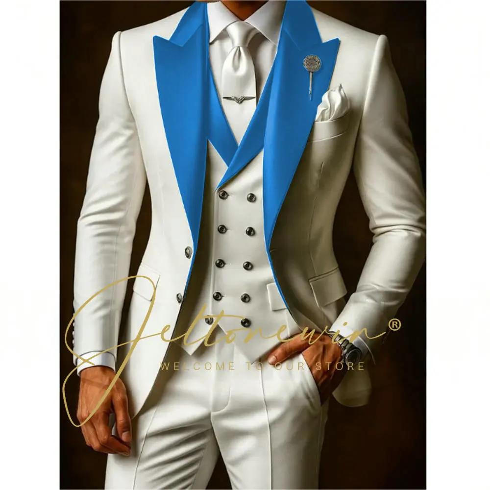 Ensemble de costumes blancs pour hommes, Blazer, gilet, pantalon, formel, sur mesure, de haute quali