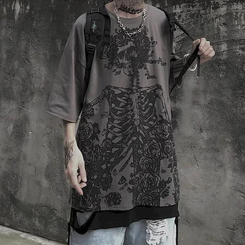 T-shirts pour hommes 2023 été Streetwear haute rue gothique crâne t-shirt ample surdimensionné à man