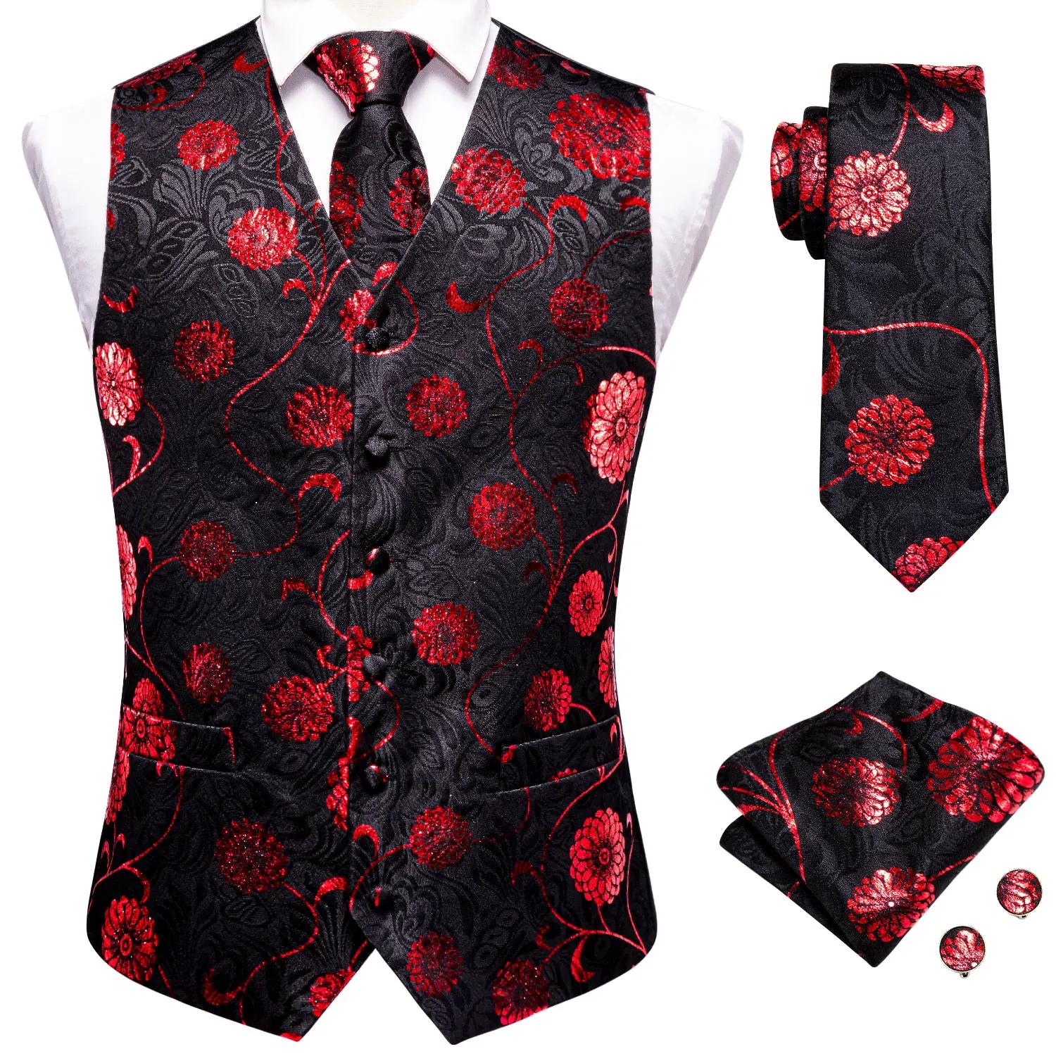Ensemble de costume pour homme : Gilet, cravate, pochette et boutons de manchette jacquard floral Pa