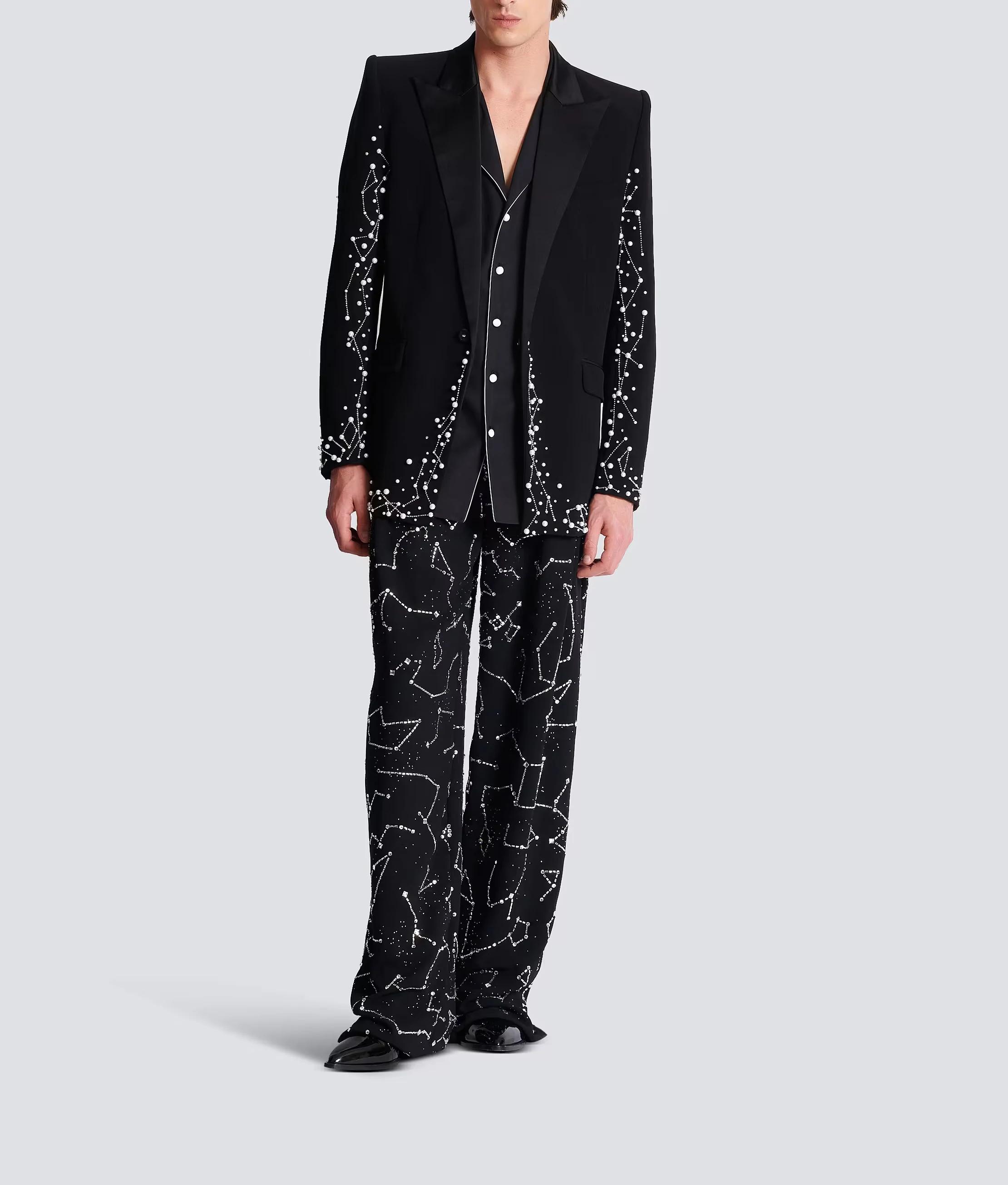 Costume de mariage moderne perlé pour hommes, manteau à revers à simple boutonnage, 2 pièces, Blazer
