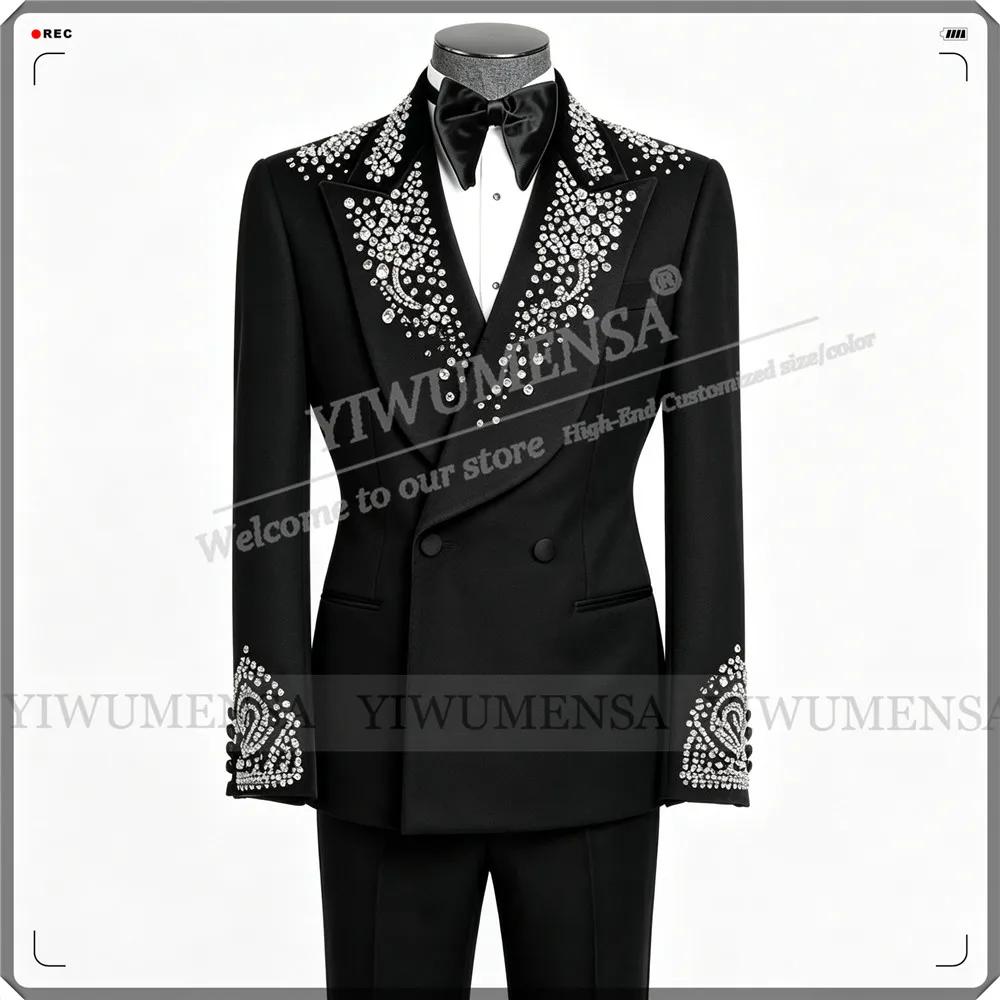 Costume de mariage de luxe pour homme, veste et pantalon ornés de strass, 2 pièces, tenue de marié, 