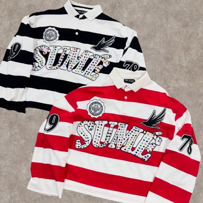Y2K rétro à manches longues Polo rayure Sume broderie motif chemise hommes tendance Sport Hip Hop dé