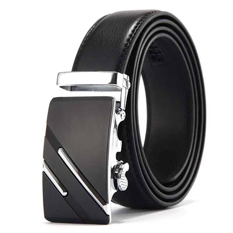 Ceinture en cuir PU pour hommes d'affaires, véritable marque de luxe, structure en métal, haute qual