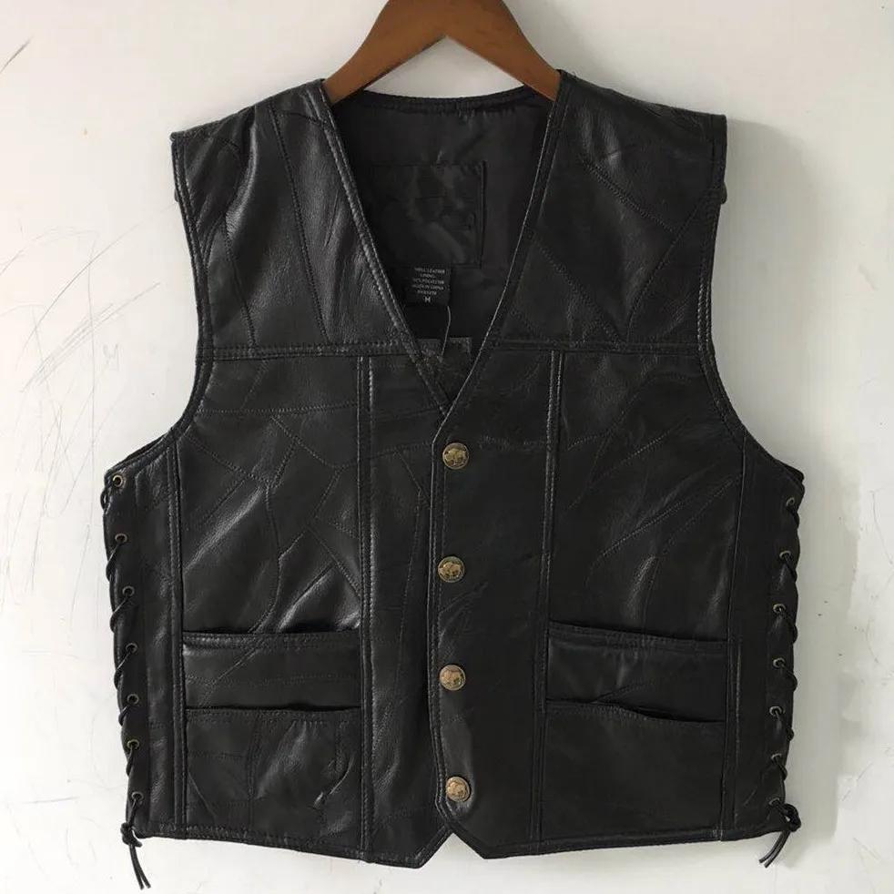 Gilet de motard en cuir pour hommes, noir, Hip Hop, Vintage, Punk, solide, veste sans manches, print