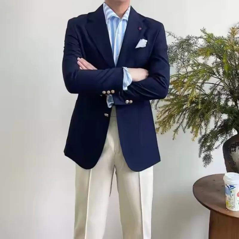 Blazer bleu marine pour homme, version coréenne, pour bal de promo, 1 pièce, coupe ajustée, costume 
